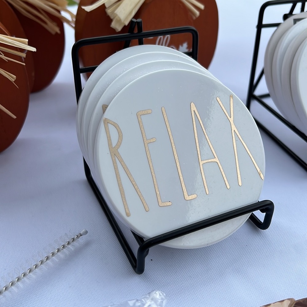 Ceramic Coaster Set- (4) Relax/Breathe/Unwind/Calm